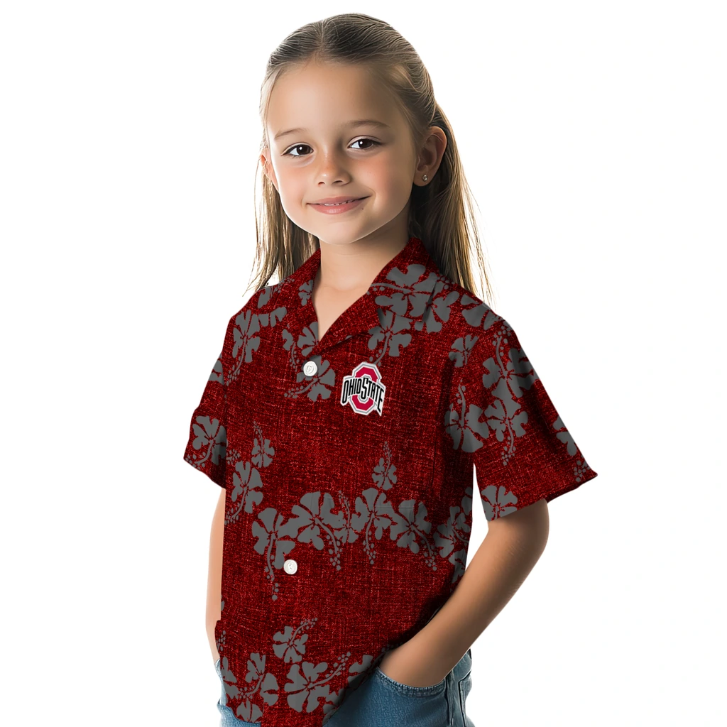 Ohio State Buckeyes Hawaiian Shirt - 50th State Flower ohio state buckeyes hibiscus petals scarlet hawaiian shirts premium grade