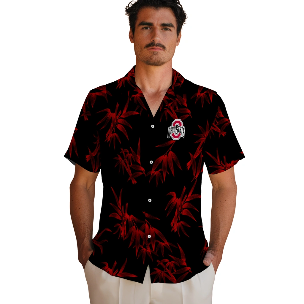 Ohio State Buckeyes Hawaiian Shirt - Bamboo Branches ohio state buckeyes bamboo branches scarlet black hawaiian shirts fashion forward