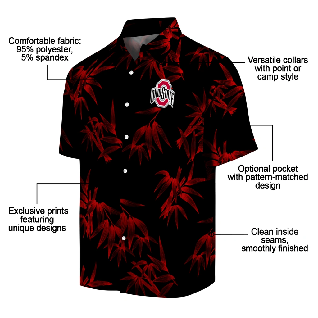 Ohio State Buckeyes Hawaiian Shirt - Bamboo Branches ohio state buckeyes bamboo branches scarlet black hawaiian shirts new arrival