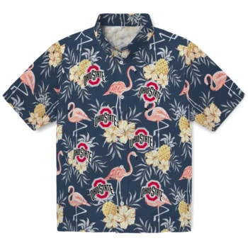 ohio state buckeyes flamingo hibiscus navy hawaiian shirts best selling
