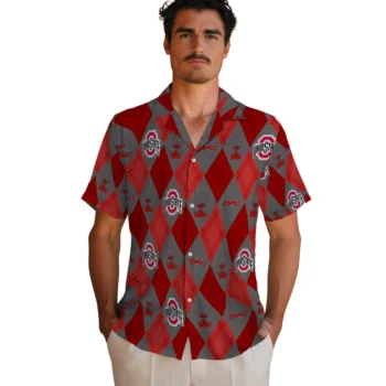ohio state buckeyes balloon plaid scarlet hawaiian shirts fashion forward