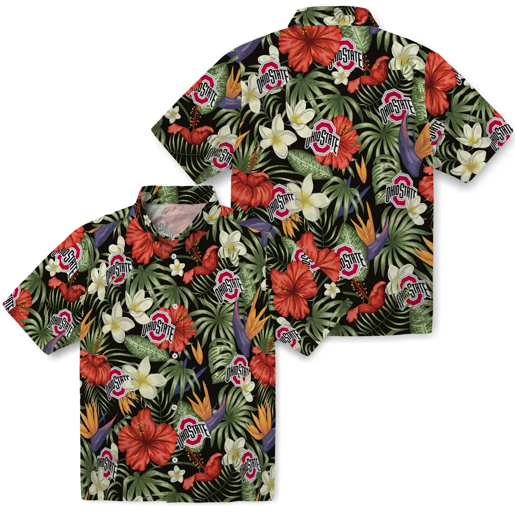 Ohio State Buckeyes Hawaiian Shirt - Hawaii Floral Hibiscus ohio state buckeyes hibiscus bird hawaiian shirts high quality