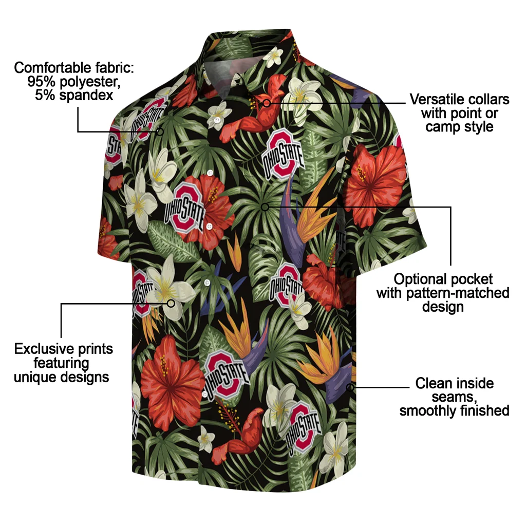 Ohio State Buckeyes Hawaiian Shirt - Hawaii Floral Hibiscus ohio state buckeyes hibiscus bird hawaiian shirts new arrival