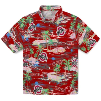 ohio state buckeyes flamingo retreat scarlet hawaiian shirts best selling