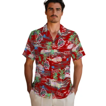 ohio state buckeyes flamingo retreat scarlet hawaiian shirts fashion forward