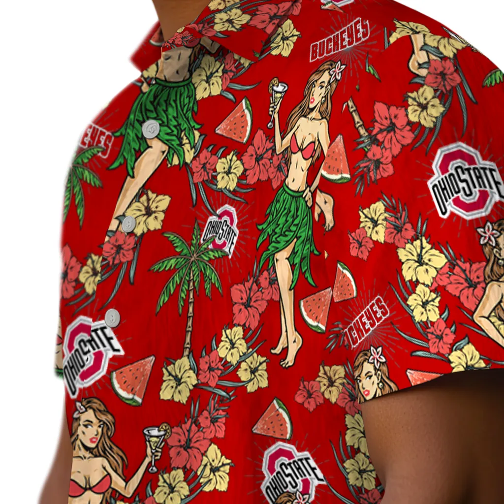 Ohio State Buckeyes Hawaiian Shirt - Hawaiian Girls Design ohio state buckeyes hawaiian girls design scarlet hawaiian shirts trendy