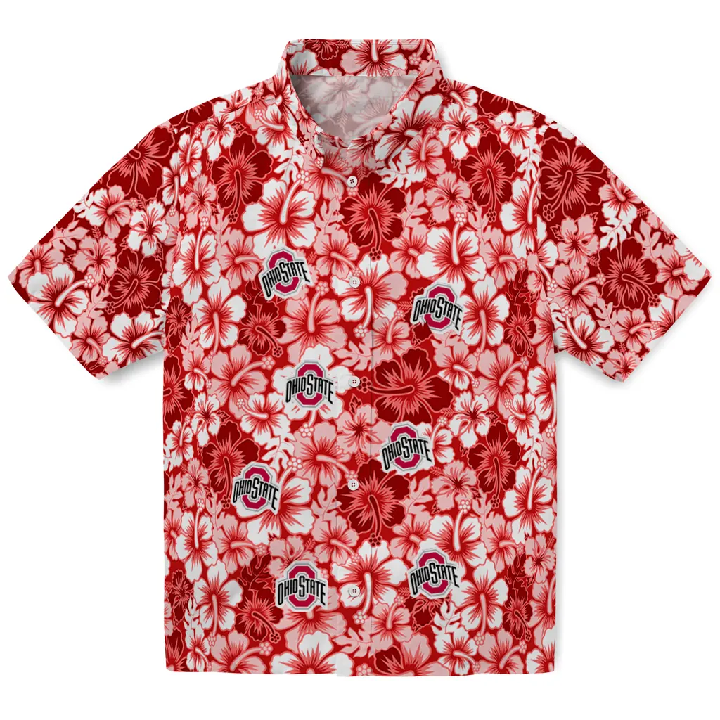 Ohio State Buckeyes Hawaiian Shirt - Hibiscus Blooms ohio state buckeyes hibiscus blooms scarlet hawaiian shirts best selling