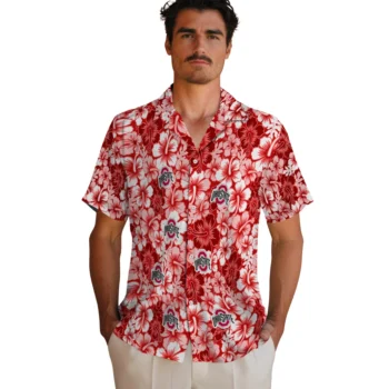ohio state buckeyes hibiscus blooms scarlet hawaiian shirts fashion forward