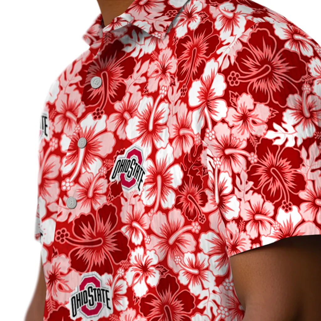 Ohio State Buckeyes Hawaiian Shirt - Hibiscus Blooms ohio state buckeyes hibiscus blooms scarlet hawaiian shirts trendy