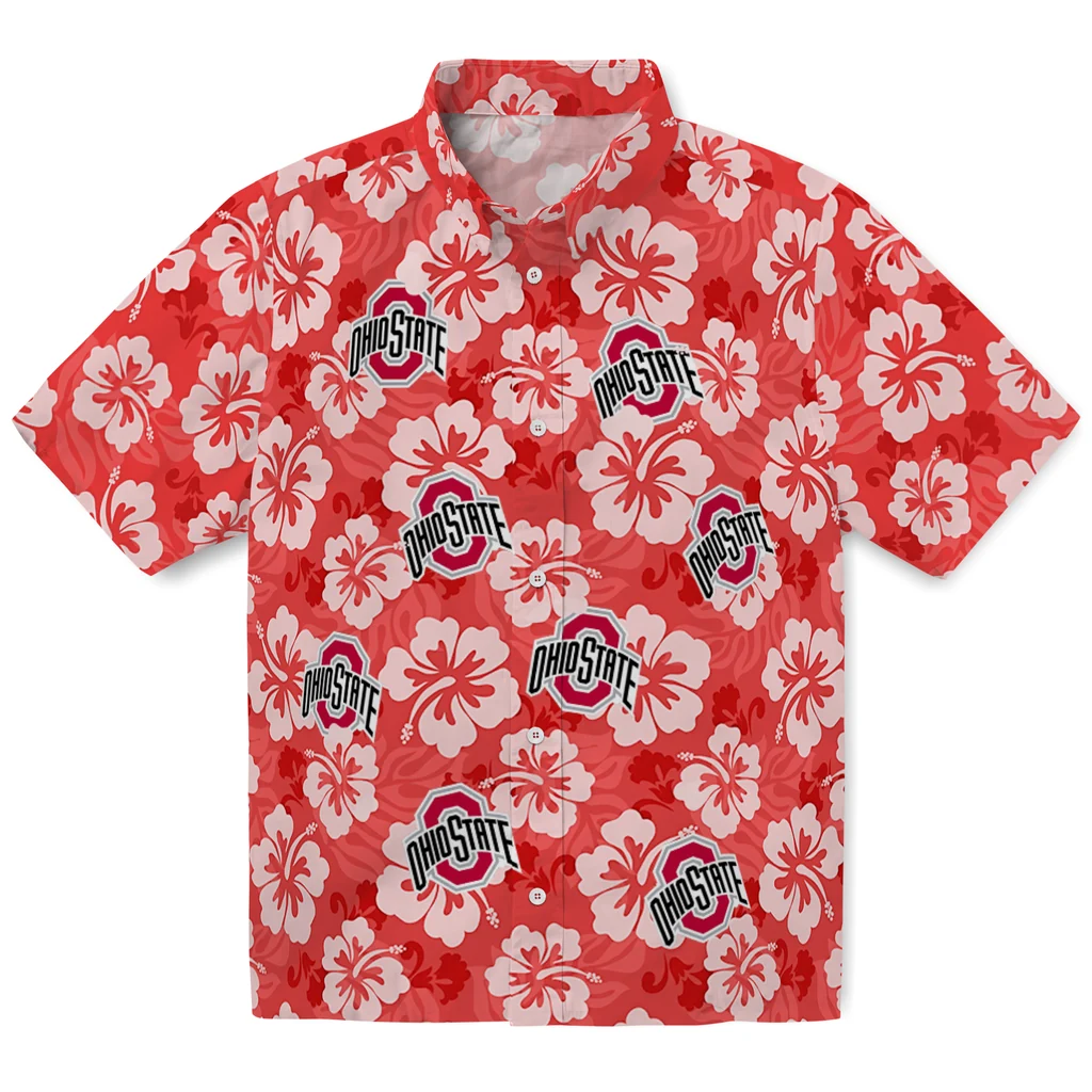 Ohio State Buckeyes Hawaiian Shirt - Hibiscus Cluster ohio state buckeyes hibiscus cluster scarlet hawaiian shirts best selling