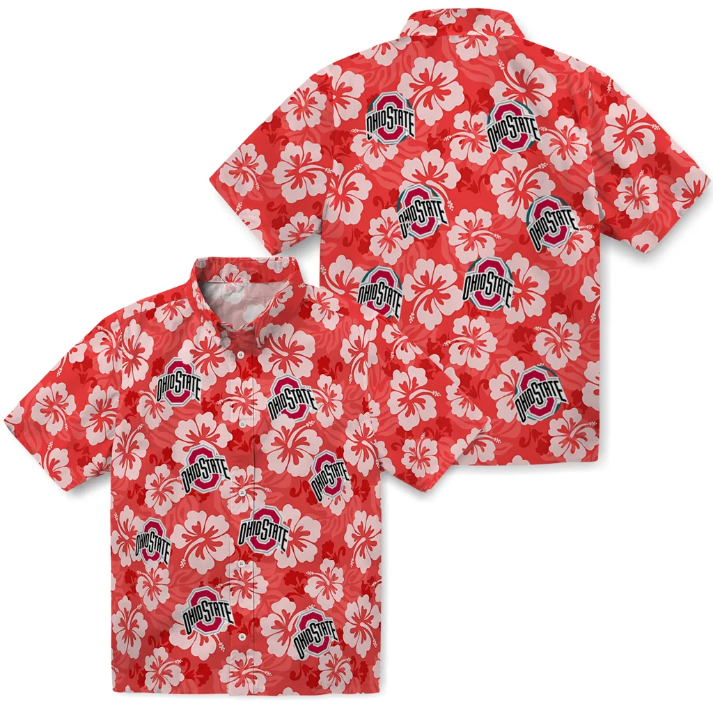 Ohio State Buckeyes Hawaiian Shirt - Hibiscus Cluster ohio state buckeyes hibiscus cluster scarlet hawaiian shirts high quality