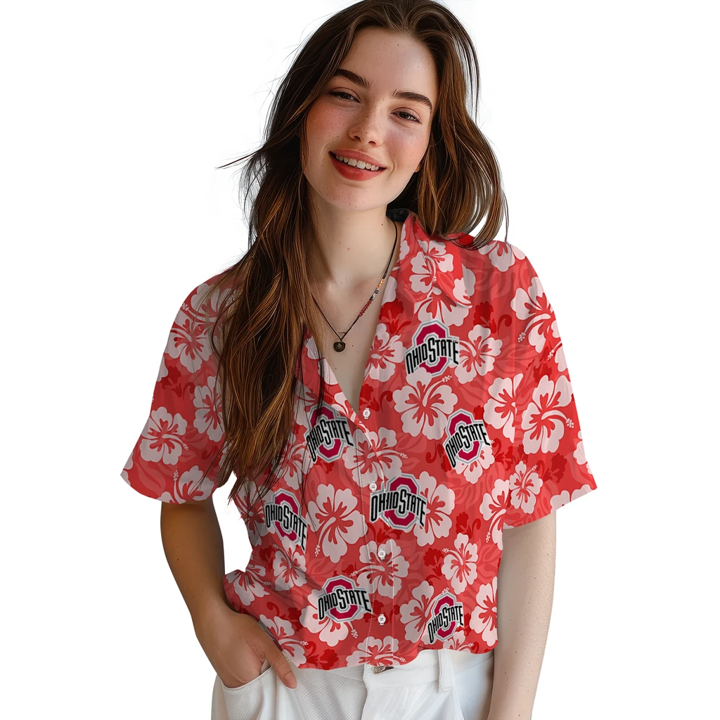 Ohio State Buckeyes Hawaiian Shirt - Hibiscus Cluster ohio state buckeyes hibiscus cluster scarlet hawaiian shirts latest model