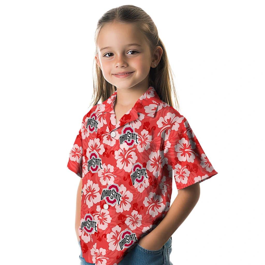 Ohio State Buckeyes Hawaiian Shirt - Hibiscus Cluster ohio state buckeyes hibiscus cluster scarlet hawaiian shirts premium grade