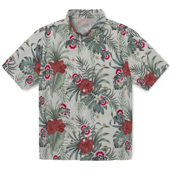 ohio state buckeyes hibiscus designs beige hawaiian shirts best selling