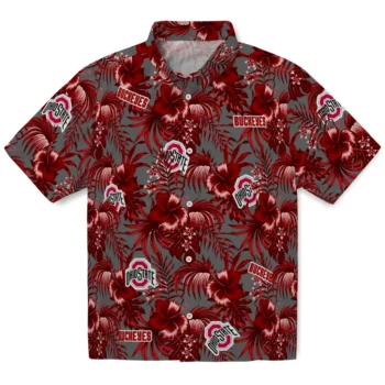 ohio state buckeyes hibiscus exotic scarlet hawaiian shirts best selling