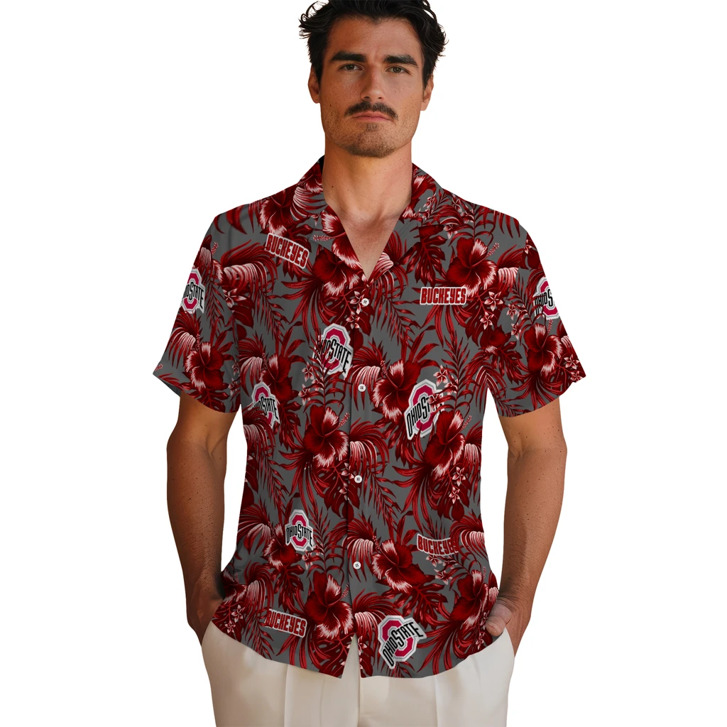 Ohio State Buckeyes Hawaiian Shirt - Hibiscus Exotic ohio state buckeyes hibiscus exotic scarlet hawaiian shirts fashion forward