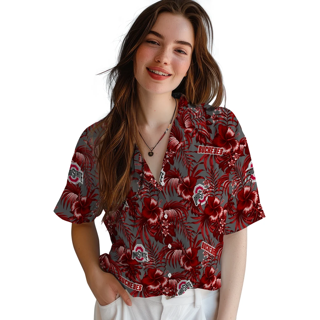Ohio State Buckeyes Hawaiian Shirt - Hibiscus Exotic ohio state buckeyes hibiscus exotic scarlet hawaiian shirts latest model