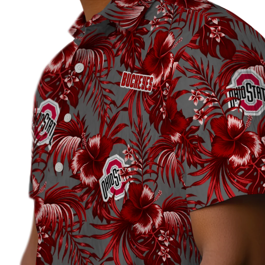 Ohio State Buckeyes Hawaiian Shirt - Hibiscus Exotic ohio state buckeyes hibiscus exotic scarlet hawaiian shirts trendy
