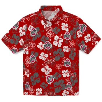 ohio state buckeyes hibiscus bloom scarlet hawaiian shirts best selling