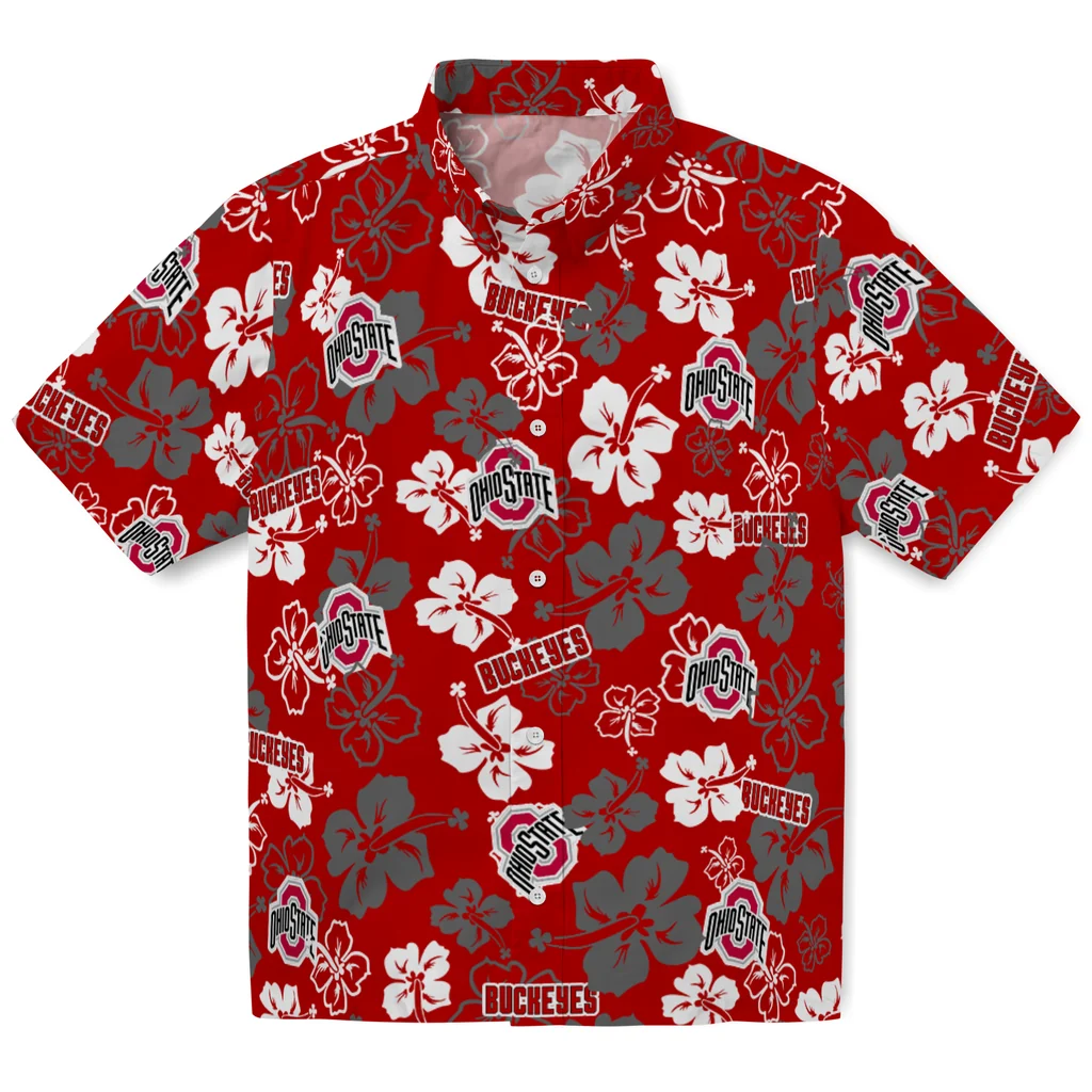 Ohio State Buckeyes Hawaiian Shirt - Hibiscus Flower Design ohio state buckeyes hibiscus bloom scarlet hawaiian shirts best selling