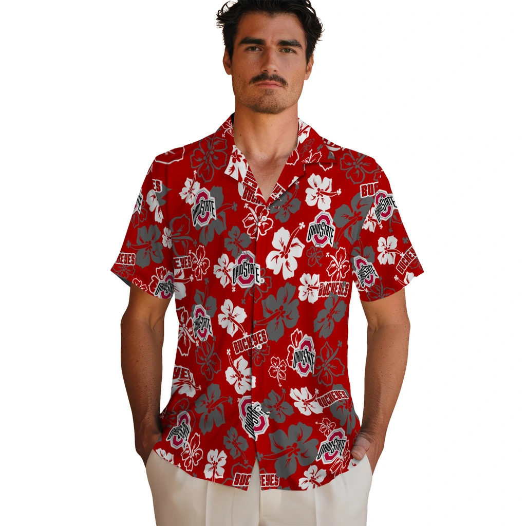 Ohio State Buckeyes Hawaiian Shirt - Hibiscus Flower Design ohio state buckeyes hibiscus bloom scarlet hawaiian shirts fashion forward