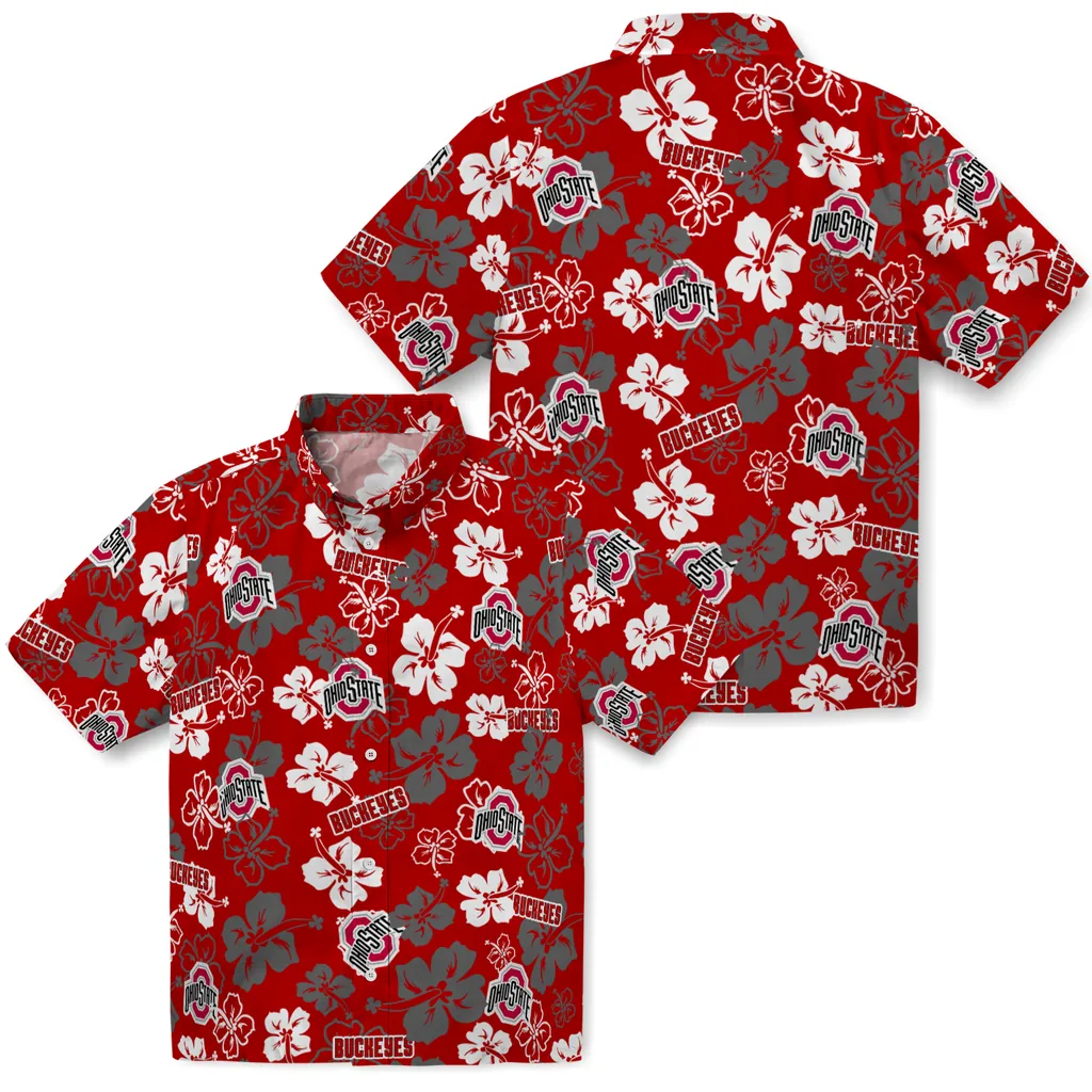 Ohio State Buckeyes Hawaiian Shirt - Hibiscus Flower Design ohio state buckeyes hibiscus bloom scarlet hawaiian shirts high quality