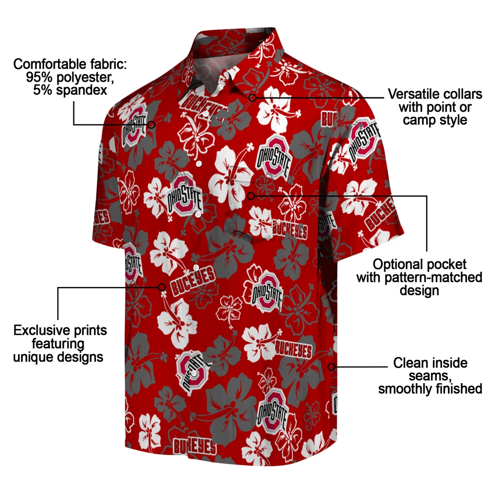 Ohio State Buckeyes Hawaiian Shirt - Hibiscus Flower Design ohio state buckeyes hibiscus bloom scarlet hawaiian shirts new arrival