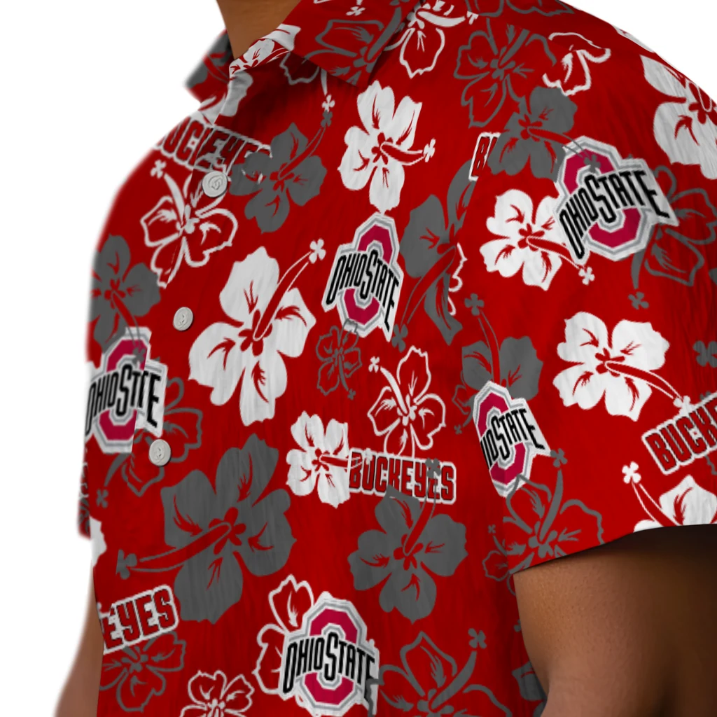 Ohio State Buckeyes Hawaiian Shirt - Hibiscus Flower Design ohio state buckeyes hibiscus bloom scarlet hawaiian shirts trendy