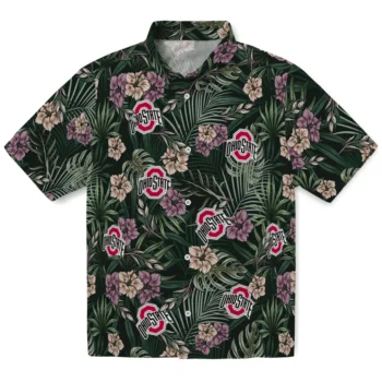 ohio state buckeyes hibiscus leaves pattern green hawaiian shirts best selling