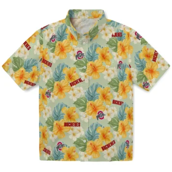 ohio state buckeyes hibiscus mood pale lime yellow hawaiian shirts best selling