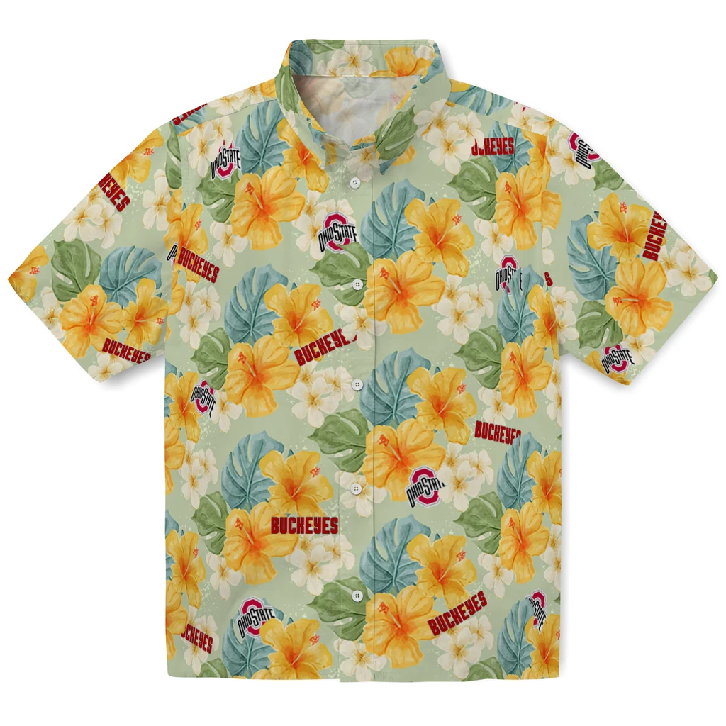 Ohio State Buckeyes Hawaiian Shirt - Hibiscus Mood ohio state buckeyes hibiscus mood pale lime yellow hawaiian shirts best selling