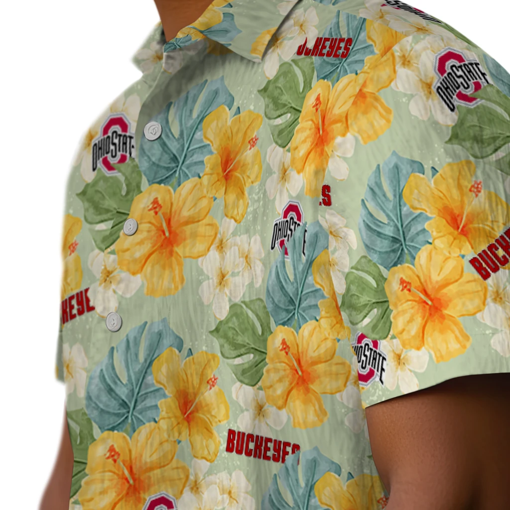 Ohio State Buckeyes Hawaiian Shirt - Hibiscus Mood ohio state buckeyes hibiscus mood pale lime yellow hawaiian shirts trendy