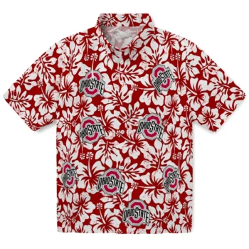 ohio state buckeyes hibiscus motif scarlet white hawaiian shirts best selling