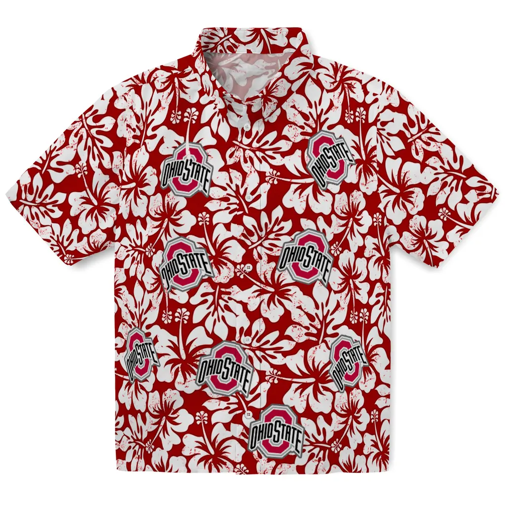 Ohio State Buckeyes Hawaiian Shirt - Hibiscus Motif ohio state buckeyes hibiscus motif scarlet white hawaiian shirts best selling
