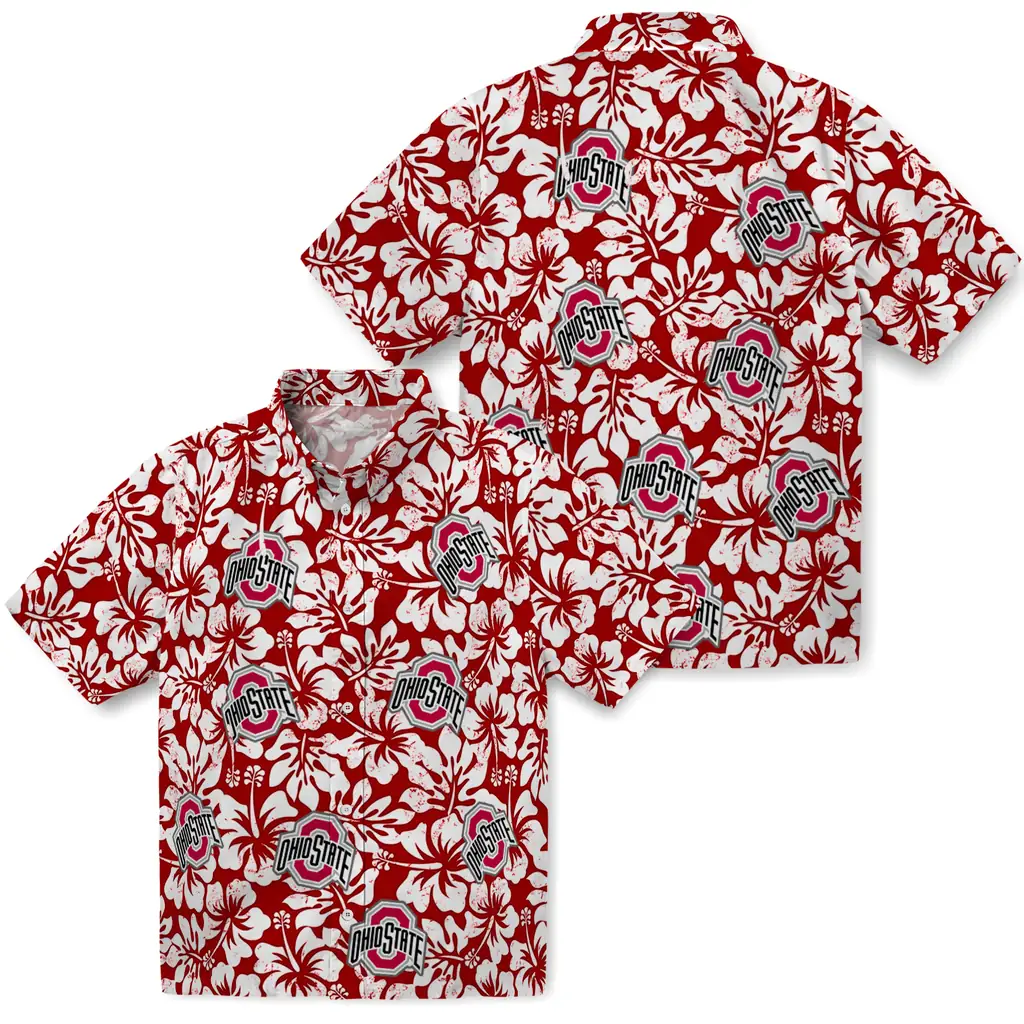 Ohio State Buckeyes Hawaiian Shirt - Hibiscus Motif ohio state buckeyes hibiscus motif scarlet white hawaiian shirts high quality