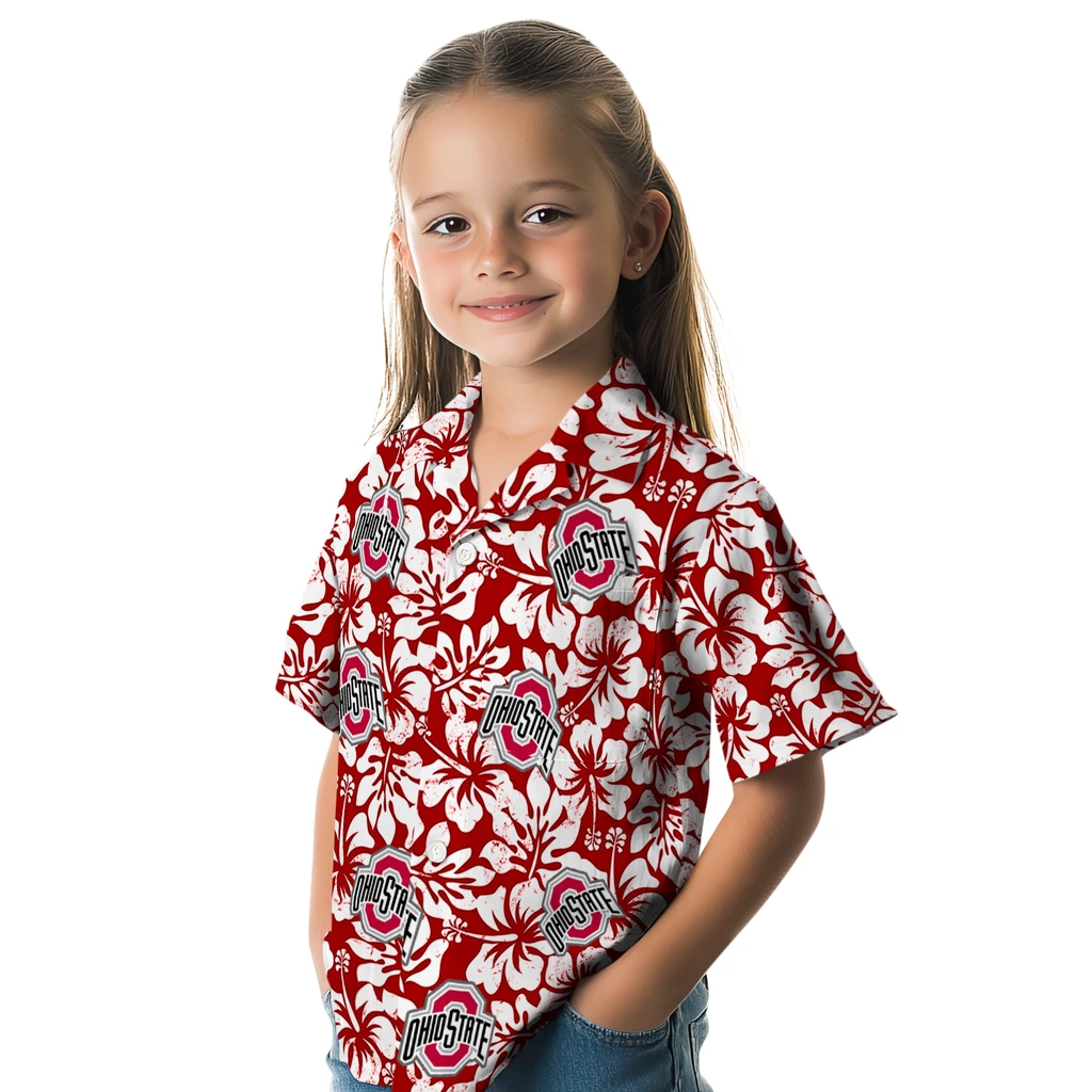 Ohio State Buckeyes Hawaiian Shirt - Hibiscus Motif ohio state buckeyes hibiscus motif scarlet white hawaiian shirts premium grade