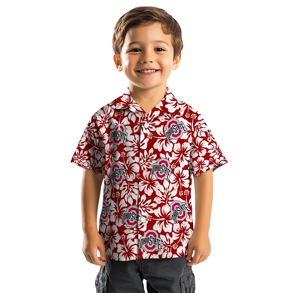 Ohio State Buckeyes Hawaiian Shirt - Hibiscus Motif ohio state buckeyes hibiscus motif scarlet white hawaiian shirts top rated