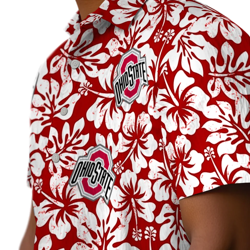 Ohio State Buckeyes Hawaiian Shirt - Hibiscus Motif ohio state buckeyes hibiscus motif scarlet white hawaiian shirts trendy