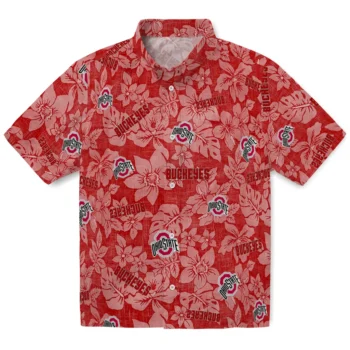 ohio state buckeyes hibiscus oasis scarlet hawaiian shirts best selling