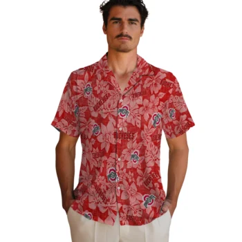 ohio state buckeyes hibiscus oasis scarlet hawaiian shirts fashion forward