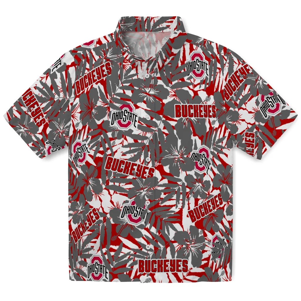 Ohio State Buckeyes Hawaiian Shirt - Hibiscus Overlay ohio state buckeyes hibiscus overlay hawaiian shirts best selling