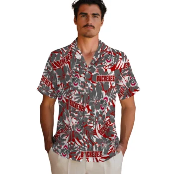 ohio state buckeyes hibiscus overlay hawaiian shirts fashion forward