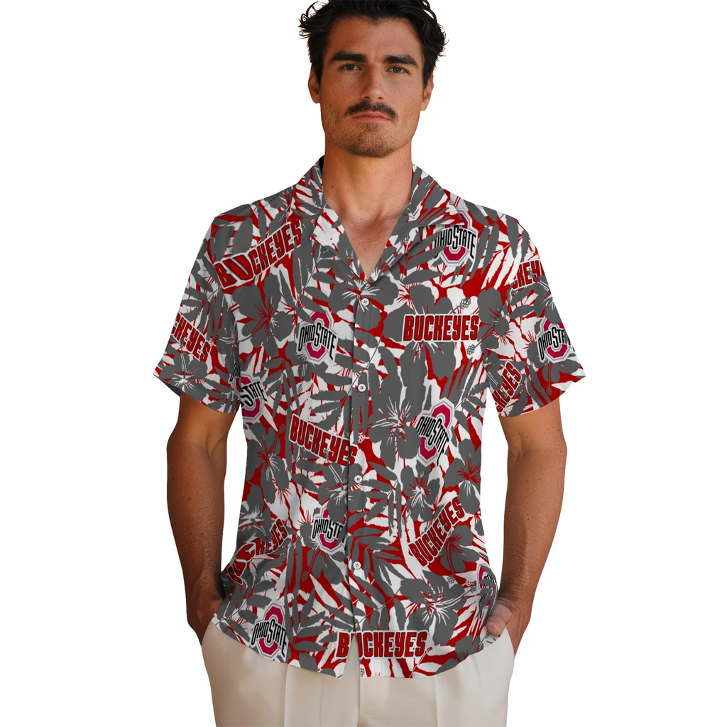 Ohio State Buckeyes Hawaiian Shirt - Hibiscus Overlay ohio state buckeyes hibiscus overlay hawaiian shirts fashion forward