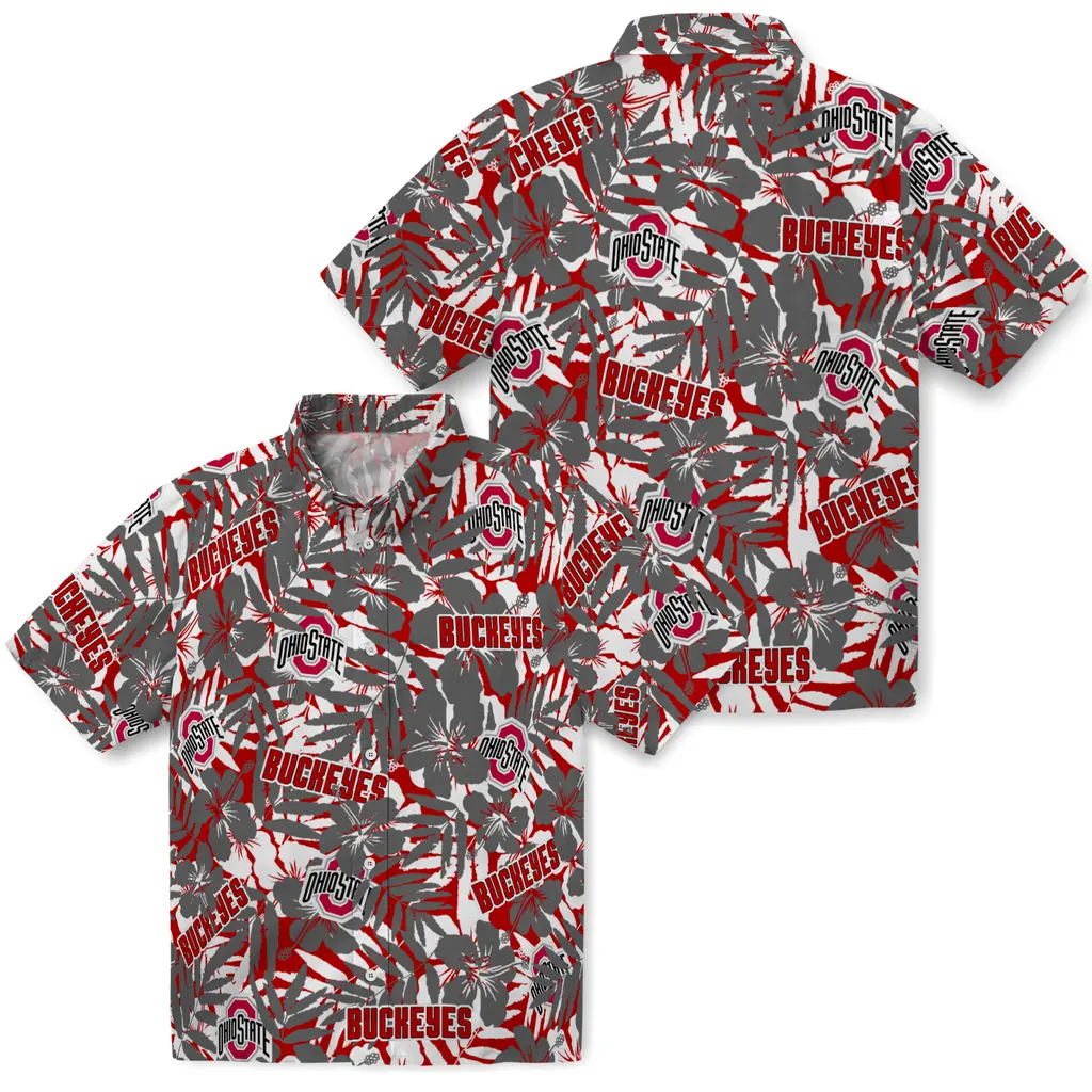 Ohio State Buckeyes Hawaiian Shirt - Hibiscus Overlay ohio state buckeyes hibiscus overlay hawaiian shirts high quality