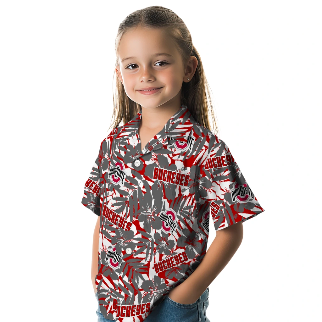 Ohio State Buckeyes Hawaiian Shirt - Hibiscus Overlay ohio state buckeyes hibiscus overlay hawaiian shirts premium grade