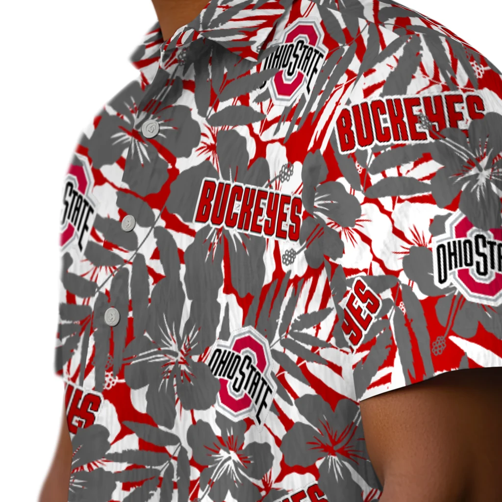 Ohio State Buckeyes Hawaiian Shirt - Hibiscus Overlay ohio state buckeyes hibiscus overlay hawaiian shirts trendy