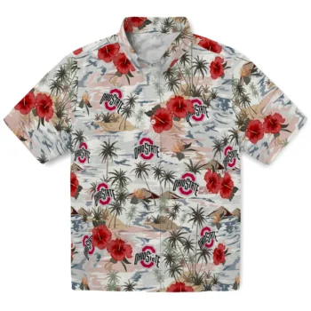 ohio state buckeyes hibiscus seaside white hawaiian shirts best selling