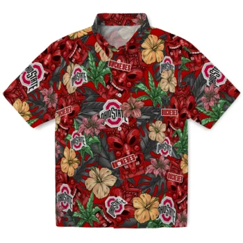 ohio state buckeyes tiki jungle scarlet hawaiian shirts best selling