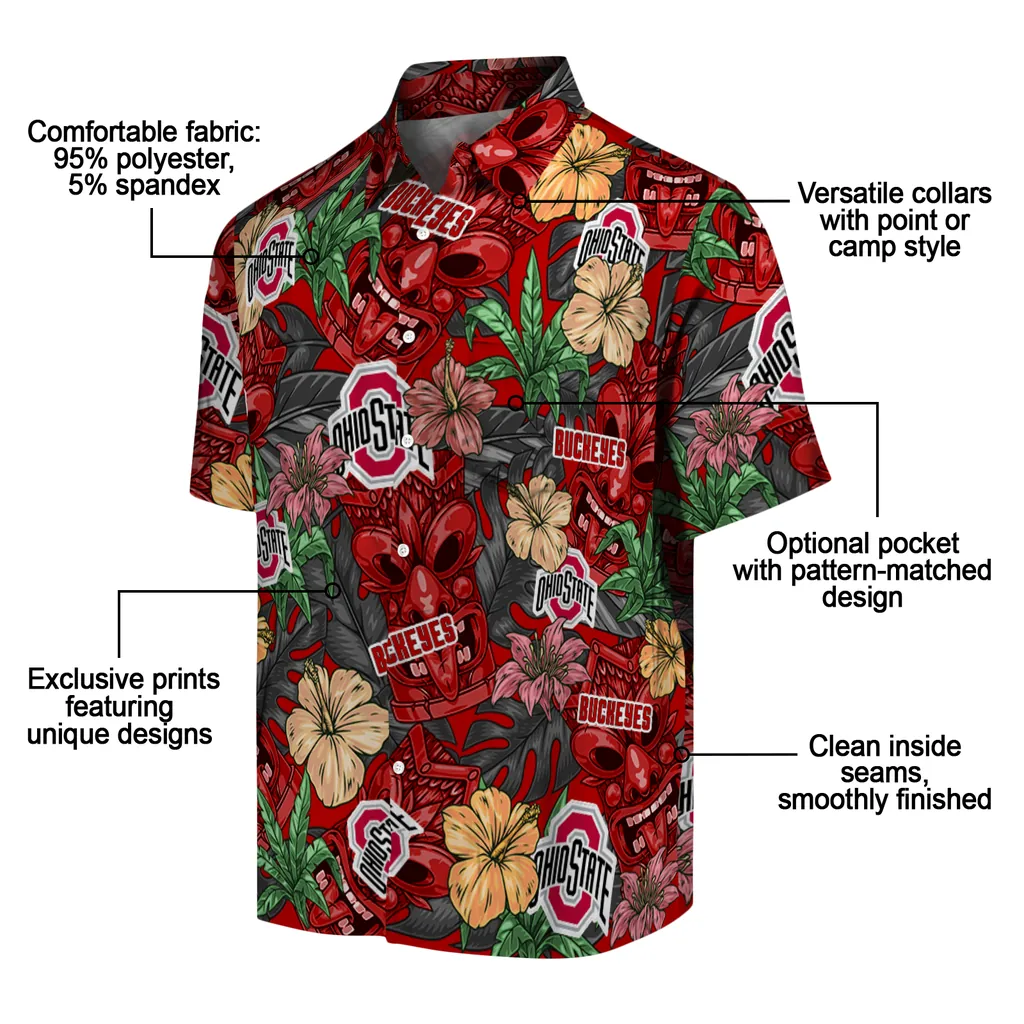 Ohio State Buckeyes Hawaiian Shirt - Hibiscus Tiki Jungle ohio state buckeyes tiki jungle scarlet hawaiian shirts new arrival