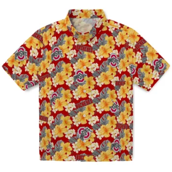 ohio state buckeyes hibiscus tropics scarlet yellow hawaiian shirts best selling